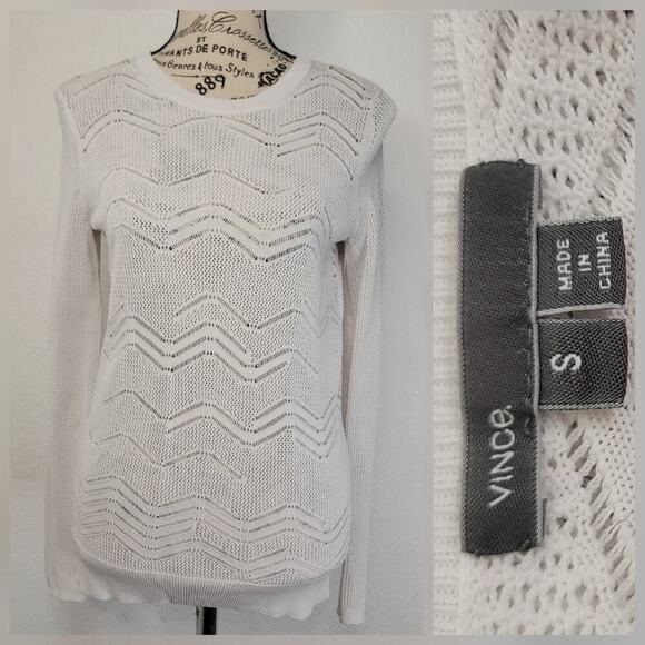 Vince Top Women’s Sz Small Open Knit Crochet Delicate Long Sleeves - Picture 1 of 9